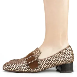 nib Chie Mihara ‘Reva’ Brown Suede Graphic Buckle Low Heel Loafers size 9