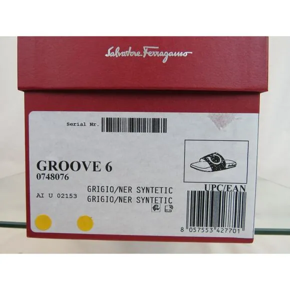 NIB SALVATORE FERRAGAMO GROOVE 6 BLACK RUBBER GANCINI LOGO SANDALS SLIDES 9 M