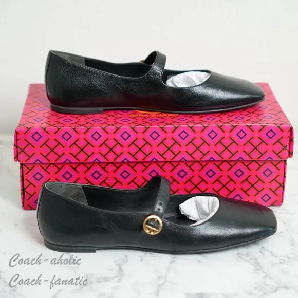 NIB Tory Burch Selby Mary Jane Ballet Leather Flats in Black