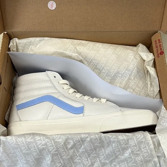 NIB - Vans Men's Sk8-Hi Vintage Leather, Blanc de Blanc/Blue - Size 9
