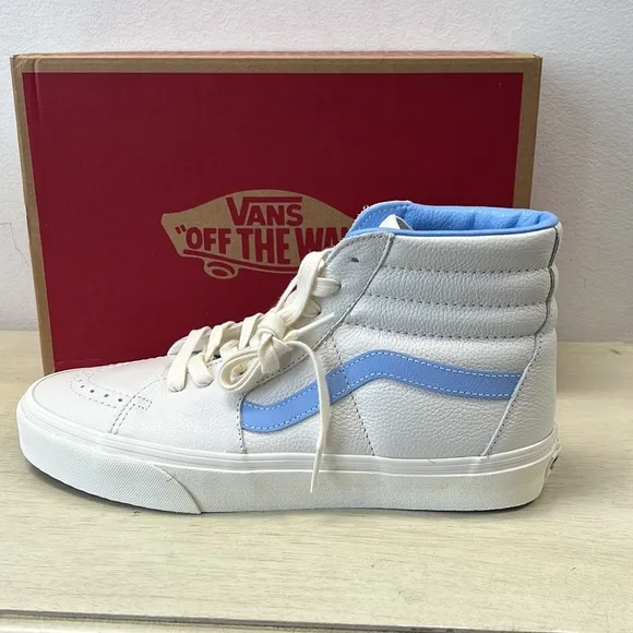 NIB - Vans Men's Sk8-Hi Vintage Leather, Blanc de Blanc/Blue - Size 9