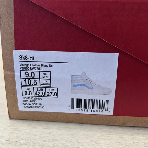 NIB - Vans Men's Sk8-Hi Vintage Leather, Blanc de Blanc/Blue - Size 9