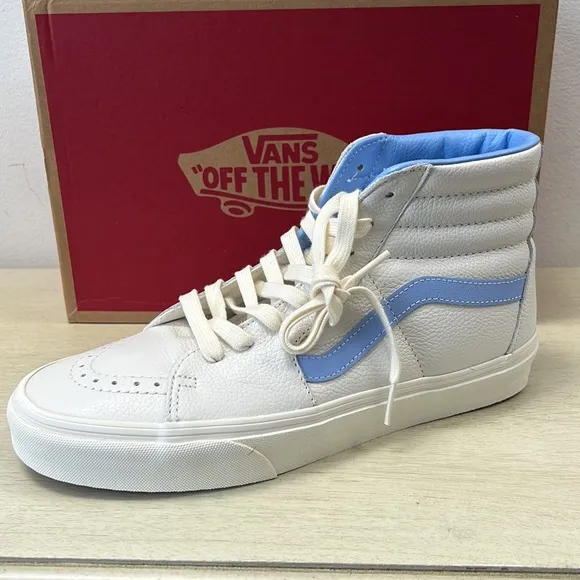 NIB - Vans Men's Sk8-Hi Vintage Leather, Blanc de Blanc/Blue - Size 9