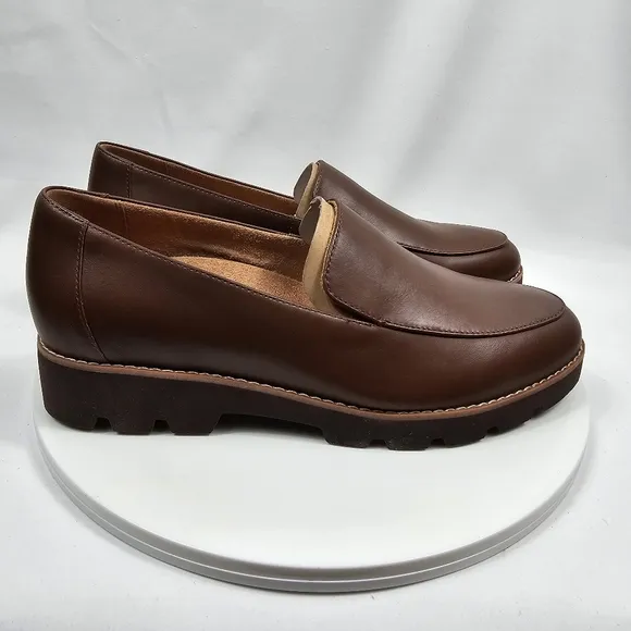 NIB Vionic Kensley Loafers Slip-On Leather Lug Sole Orthotic Brown Nappa 8.5