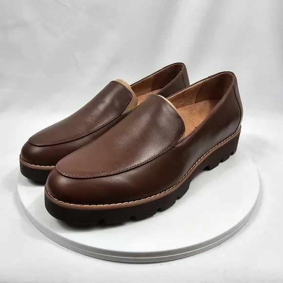 NIB Vionic Kensley Loafers Slip-On Leather Lug Sole Orthotic Brown Nappa 8.5