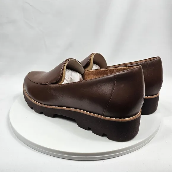 NIB Vionic Kensley Loafers Slip-On Leather Lug Sole Orthotic Brown Nappa 8.5