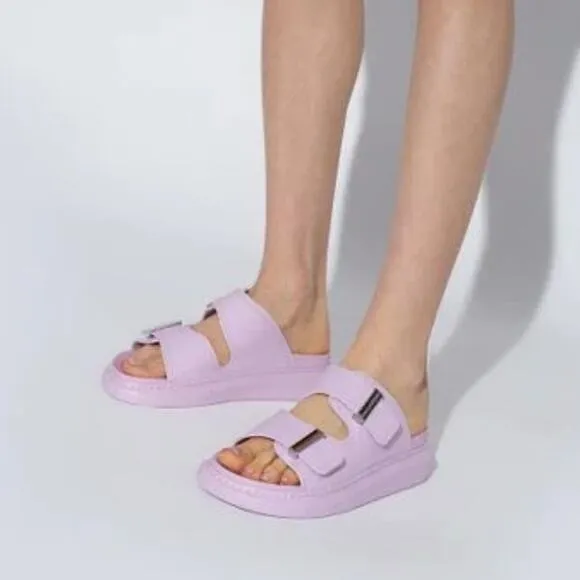 NIB$350 Alexander McQueen Rubber Double-Strap Logo Slides Chunky Sole 36.5 6.5-7