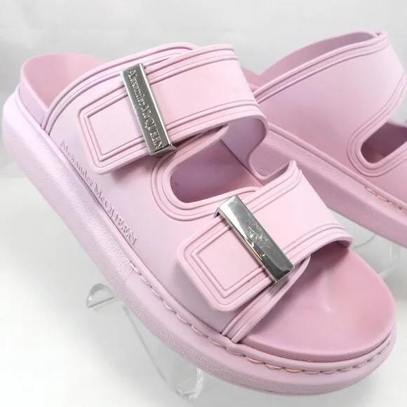 NIB$350 Alexander McQueen Rubber Double-Strap Logo Slides Chunky Sole 36.5 6.5-7