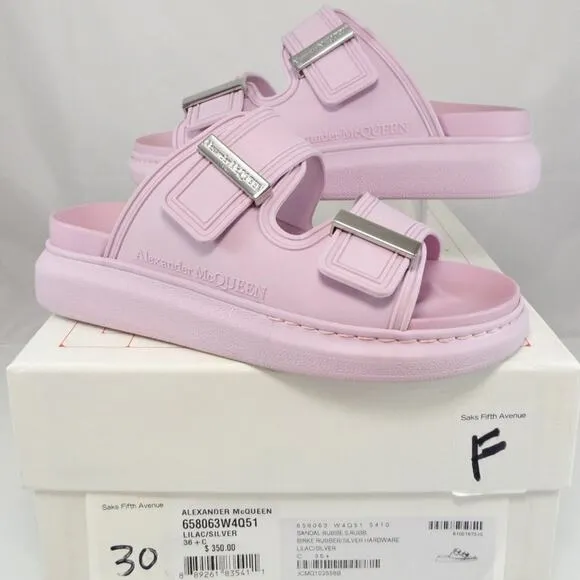 NIB$350 Alexander McQueen Rubber Double-Strap Logo Slides Chunky Sole 36.5 6.5-7