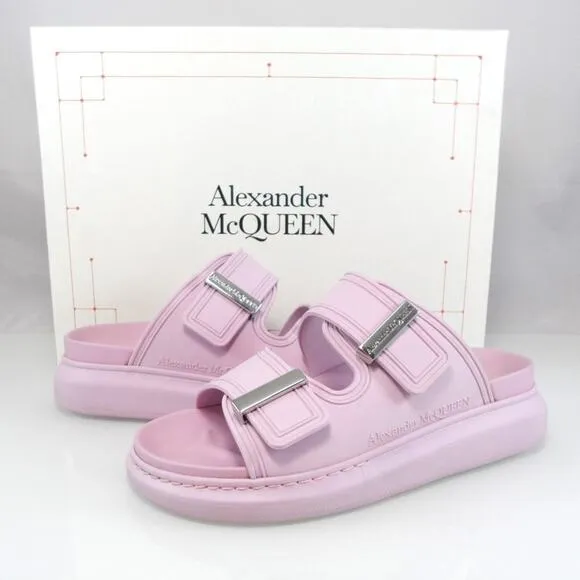 NIB$350 Alexander McQueen Rubber Double-Strap Logo Slides Chunky Sole 36.5 6.5-7