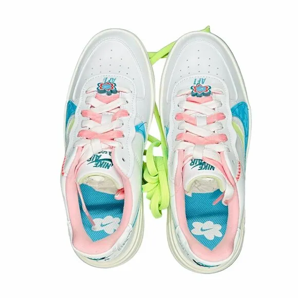 🤩Nike AF1 Platform White/Blue/Volt/Green Sneakers DZ5197 100 Women's Size 6 New