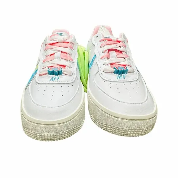 🤩Nike AF1 Platform White/Blue/Volt/Green Sneakers DZ5197 100 Women's Size 6 New
