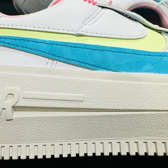 🤩Nike AF1 Platform White/Blue/Volt/Green Sneakers DZ5197 100 Women's Size 6 New