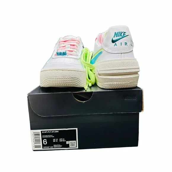 🤩Nike AF1 Platform White/Blue/Volt/Green Sneakers DZ5197 100 Women's Size 6 New