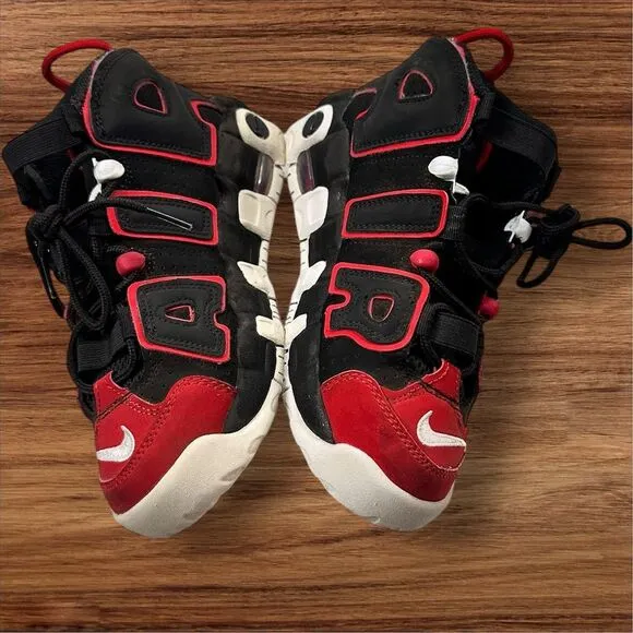 Nike Air More Uptempo '96 GS Black Red Toe Kids Size 4.5Y .