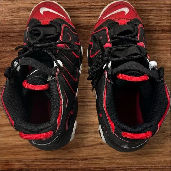 Nike Air More Uptempo '96 GS Black Red Toe Kids Size 4.5Y .
