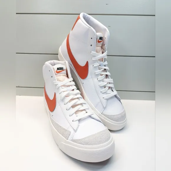 Nike Blazer Mid '77 White Orange Fashion Casual Hi Top Sneakers Women's 12
