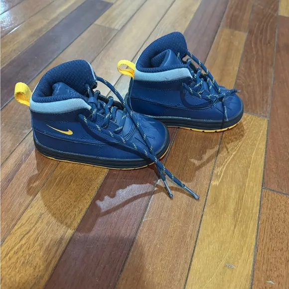 Nike Blue and Yellow High-Top Sneakers with Classic Lace-Up Design