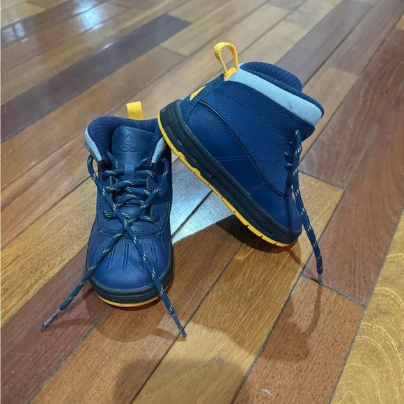 Nike Blue and Yellow High-Top Sneakers with Classic Lace-Up Design