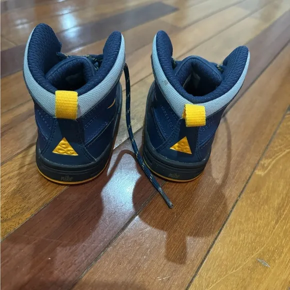 Nike Blue and Yellow High-Top Sneakers with Classic Lace-Up Design