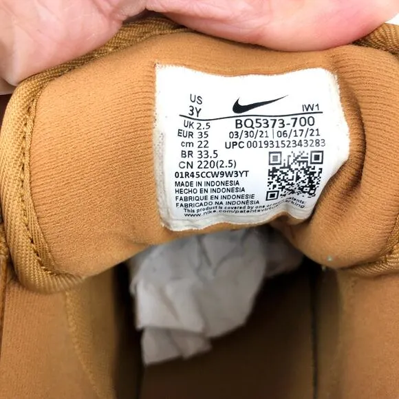 NIKE Kid's Manoa LTR Boots Size 3Y Tan Wheat Leather Lace Up NIB