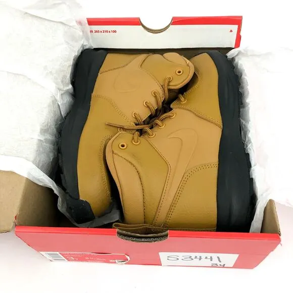 NIKE Kid's Manoa LTR Boots Size 3Y Tan Wheat Leather Lace Up NIB