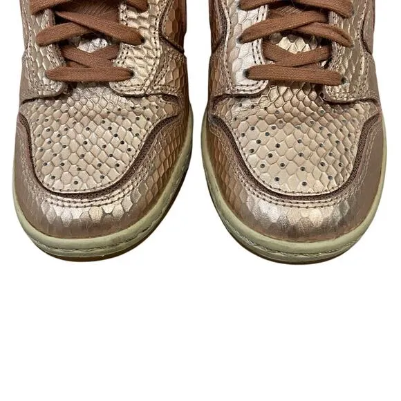 Nike Sky Hi Dunk Wedge High Top Sneakers Lace Up Snake Metallic Rose Gold Size 6