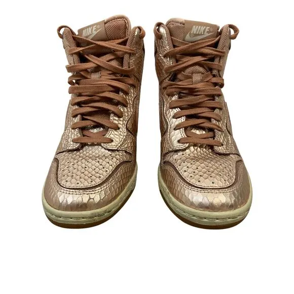 Nike Sky Hi Dunk Wedge High Top Sneakers Lace Up Snake Metallic Rose Gold Size 6