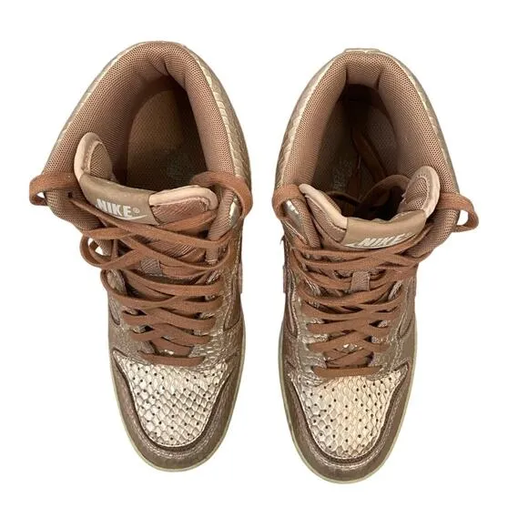 Nike Sky Hi Dunk Wedge High Top Sneakers Lace Up Snake Metallic Rose Gold Size 6