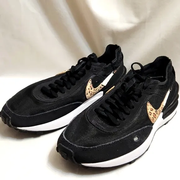 Nike Waffle One SE Black Leopard Print Sneakers (w size 8.5)