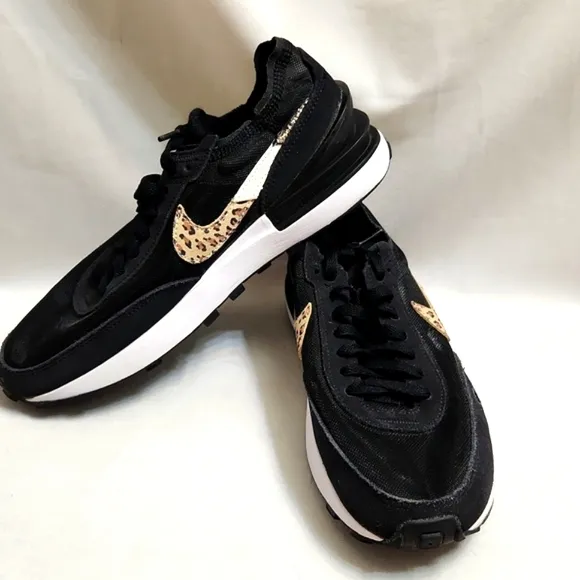 Nike Waffle One SE Black Leopard Print Sneakers (w size 8.5)