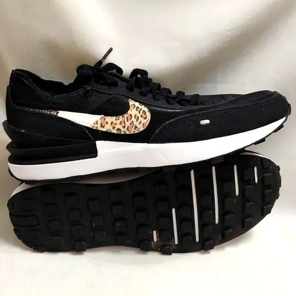 Nike Waffle One SE Black Leopard Print Sneakers (w size 8.5)