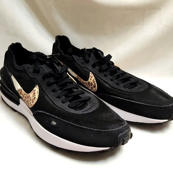 Nike Waffle One SE Black Leopard Print Sneakers (w size 8.5)
