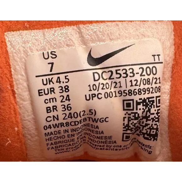 Nike Waffle One Women’s 7 Pearl White Royal Orange DC2533-200 Mesh Suede