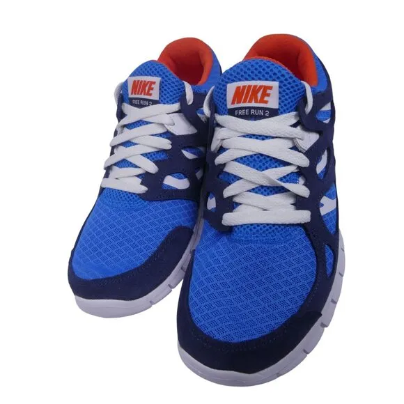 Nike Women's Free Run Running Shoe Light Photo Blue Orange 537732-403 Size 8