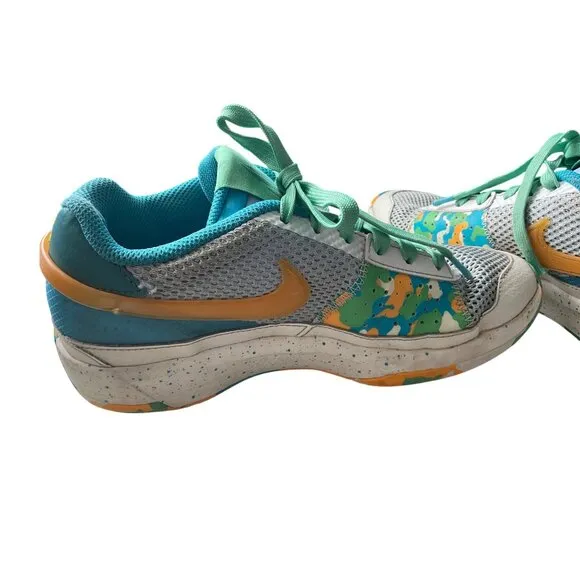 Nike Zoom Basketball Sneakers Size 6.5y Teal/Yellow/White Mesh &amp; Leather Low-Top