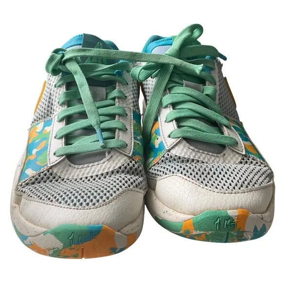 Nike Zoom Basketball Sneakers Size 6.5y Teal/Yellow/White Mesh &amp; Leather Low-Top