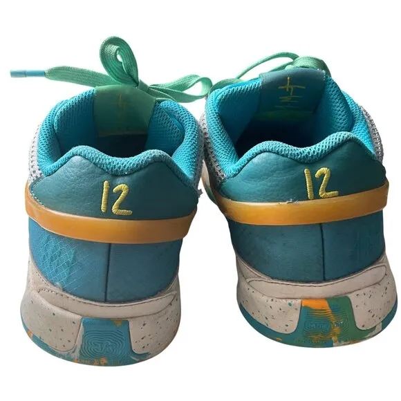 Nike Zoom Basketball Sneakers Size 6.5y Teal/Yellow/White Mesh &amp; Leather Low-Top
