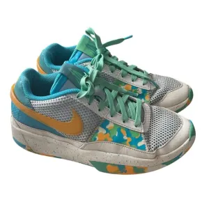Nike Zoom Basketball Sneakers Size 6.5y Teal/Yellow/White Mesh &amp; Leather Low-Top