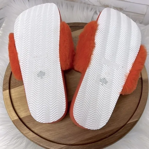 NINE WEST l Fuzzy Orange Platform Slider Sandals New! Size 8