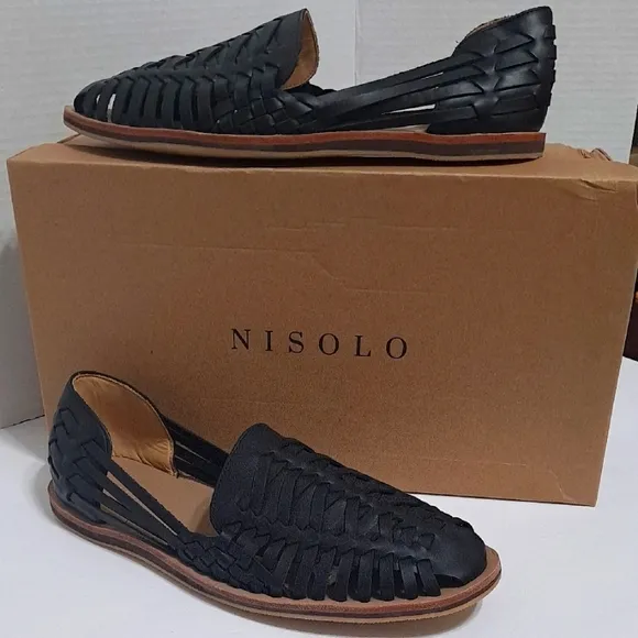 Nisolo Black Leather Huarache Loafers Size 11 Sleek Slip-On Design New In Box