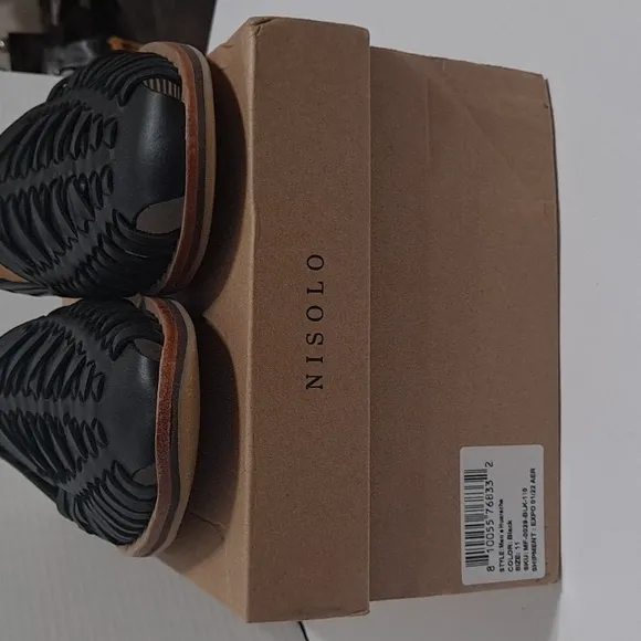 Nisolo Black Leather Huarache Loafers Size 11 Sleek Slip-On Design New In Box