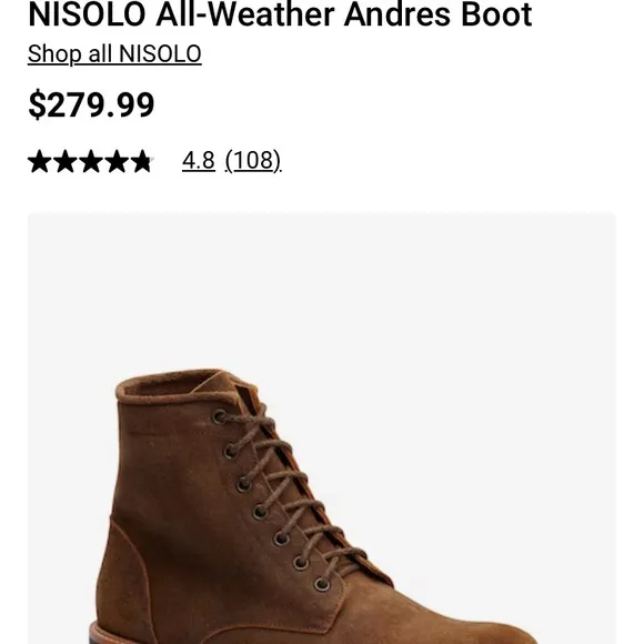 Nisolo Brown Leather Lace Up Boots All-Weather Andres