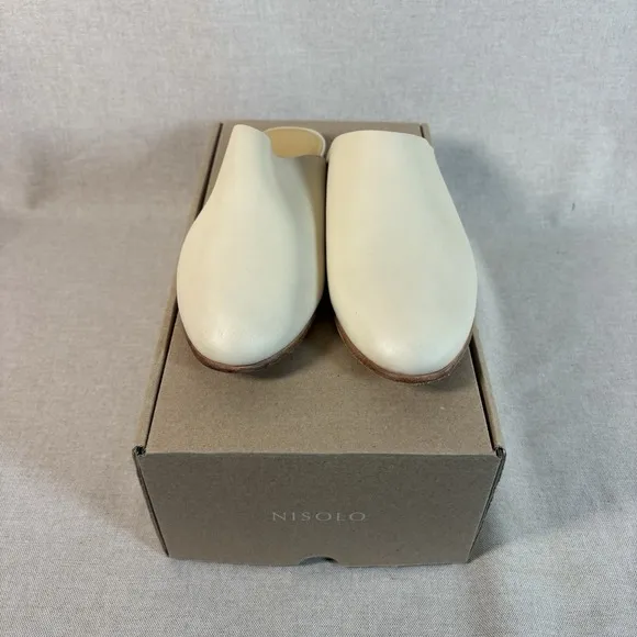 Nisolo Lima Slip On Bone Leather Mules Flats Women's 8.5 M Minimalist Casual NIB