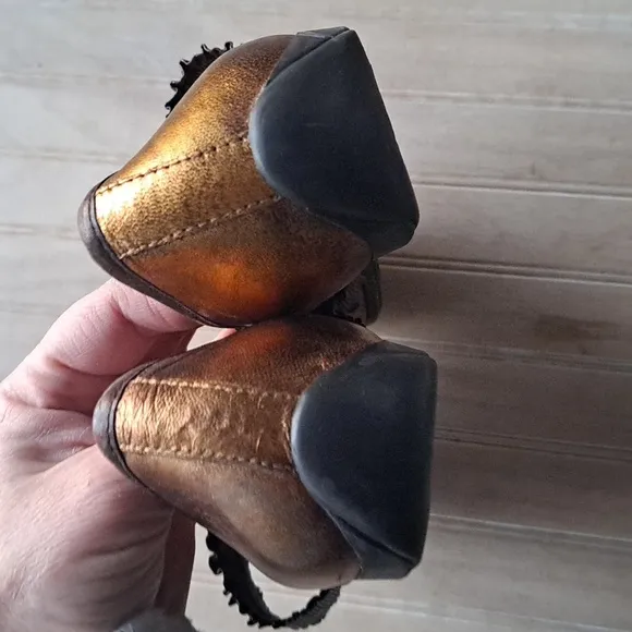 Nurture Seymore Leather Bronze Metallic Gold Comfort Ballet Ribbon Flats Sz 8