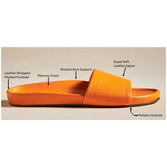 NWB Beek Gallito Leather Slide Sandal Tangelo Orange Size 8