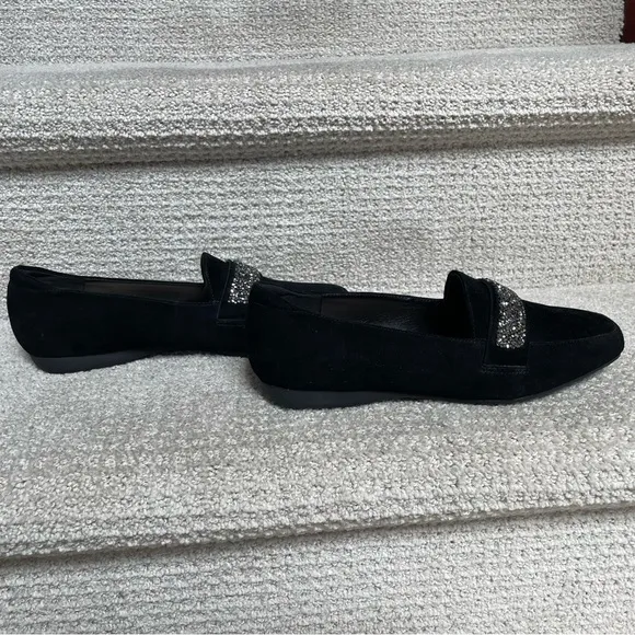 NWB Karl Lagerfeld Paris Quincey Black Suede Grey Stone Embellished Loafers