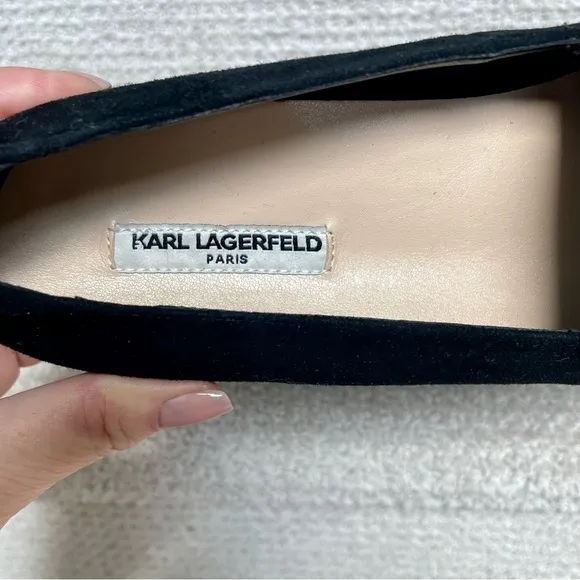 NWB Karl Lagerfeld Paris Quincey Black Suede Grey Stone Embellished Loafers