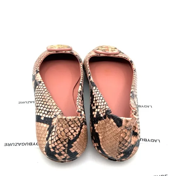 NWOB Tory Burch Minnie Travel Ballet Flat Embossed Leather Color: Blush Size:7.5