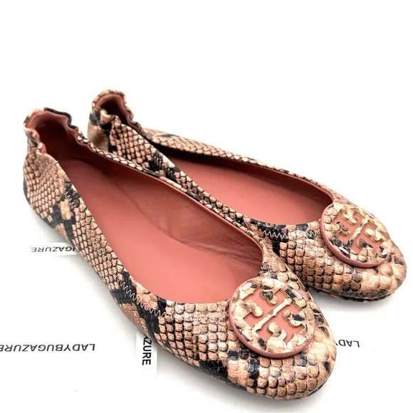 NWOB Tory Burch Minnie Travel Ballet Flat Embossed Leather Color: Blush Size:7.5